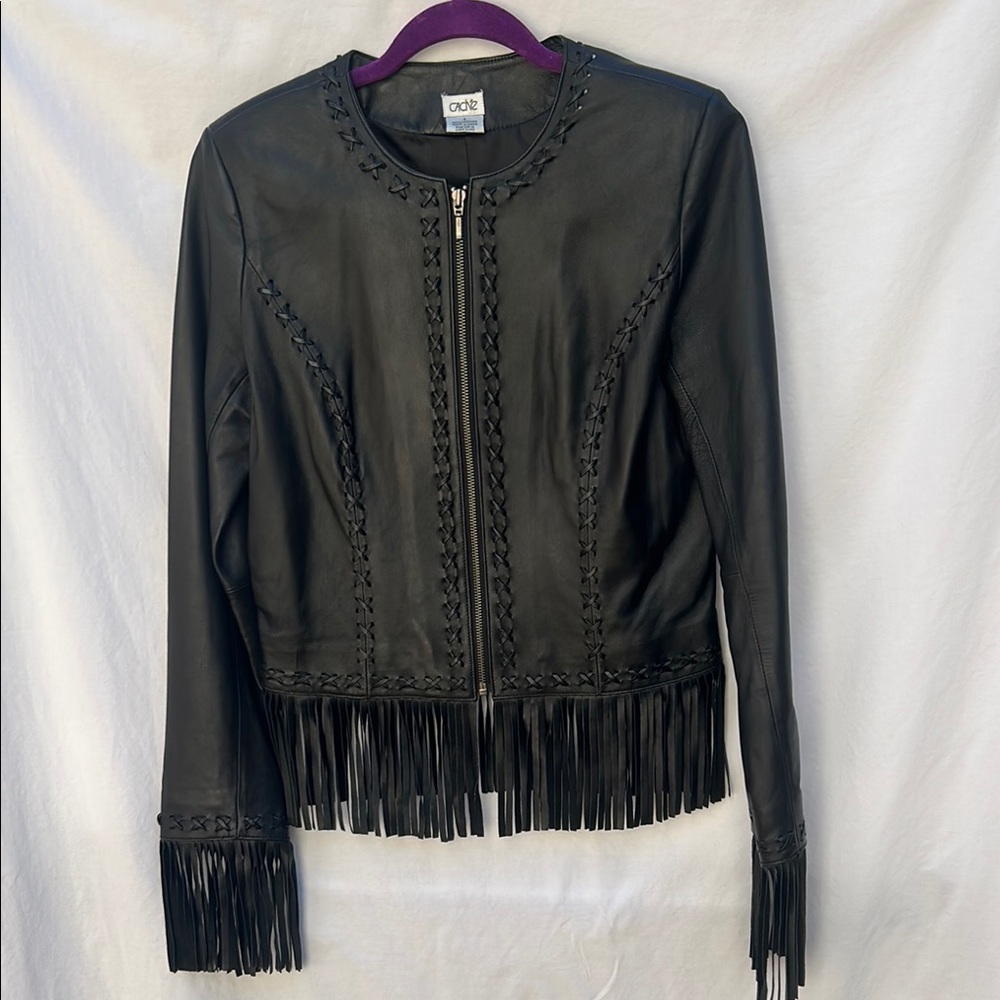 Cache Black Leather Jacket Size 6